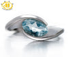 Hutang Stone Jewelry Natural Aquamarine Solid 925 Sterling Silver Ring Gemstone Wedding Fine Jewelry Women's Valentine's day