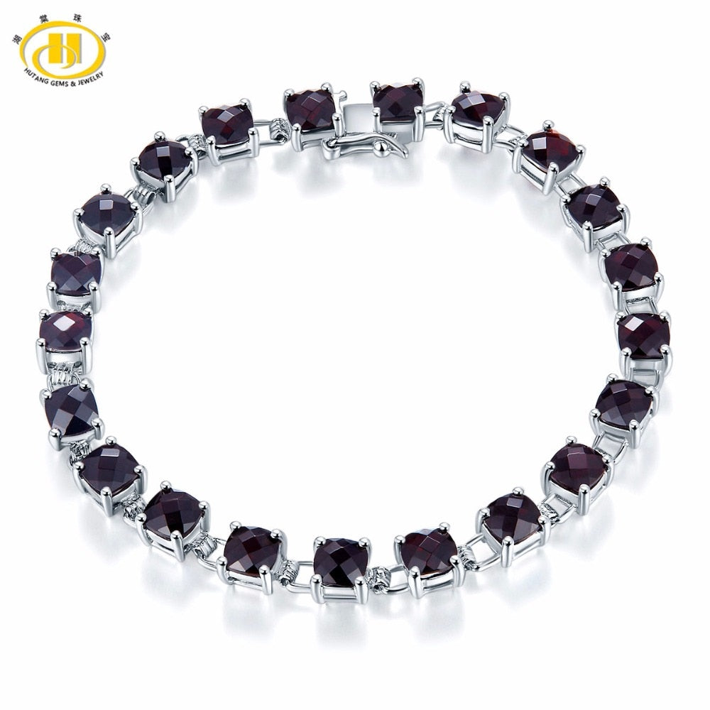 Hutang Stone Jewelry Natural Black Garnet Link Bracelet Solid 925 Sterling Silver Checkboard Cut Gemstone Fine Fashion Jewelry 7