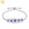 Hutang Stone Jewelry Natural Gemstone African Amethyst Solid 925 Sterling Silver Adjustable Bracelet Fine Fashion Jewelry 8 Inch