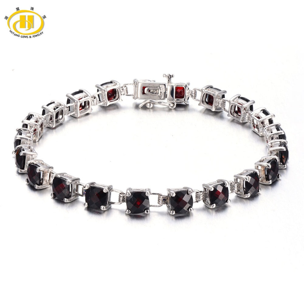 Hutang Trendy Natural Black Garnet Link Bracelet Solid 925 Sterling Silver Checkerboard Cut Gemstone Jewelry Bangle For Women