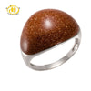Hutang Unique Design Gemstone Gold Sand Stone Solid 925 Sterling Silver Dome Ring For Women's Fine Jewelry For Gift Christmas