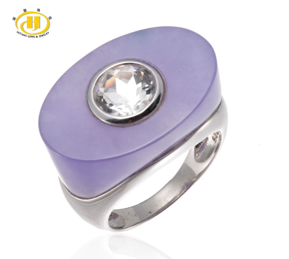 Hutang Unique Design Purple Chalcedony White Topaz Solid Sterling Silver Rings Fine Jewelry For Women