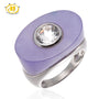 Hutang Unique Design Purple Chalcedony White Topaz Solid Sterling Silver Rings Fine Jewelry For Women