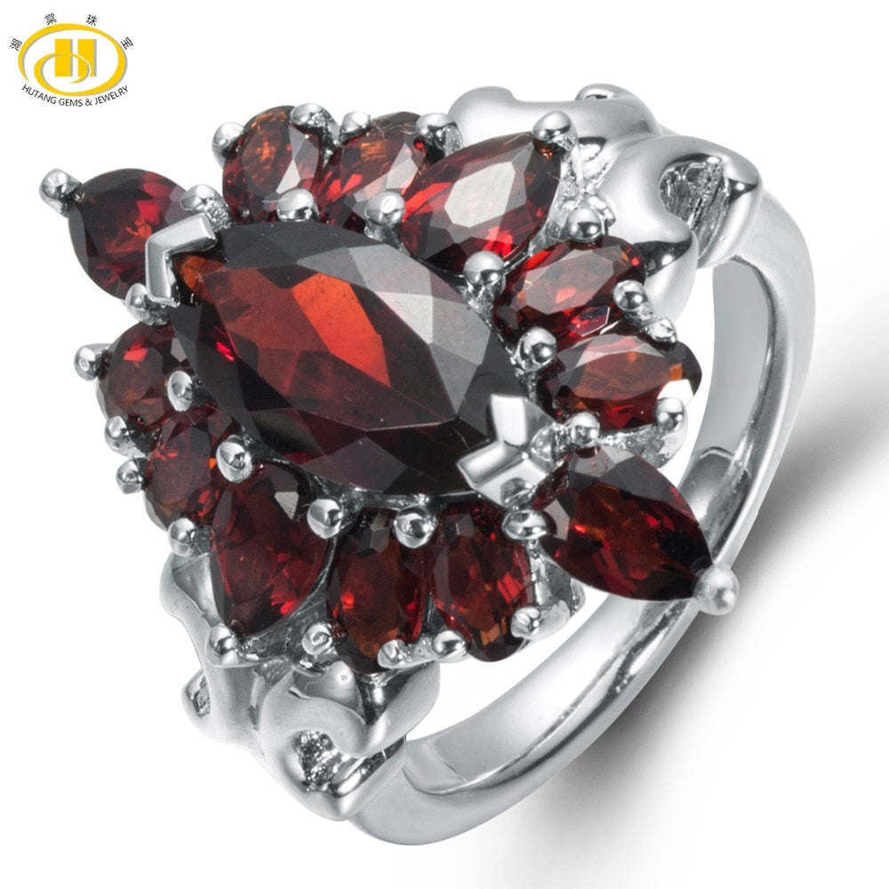 Hutang Wedding Ring Natural Gemstone Black Garnet Solid 925 Sterling Silver Trendy Fine Fashion Stone Jewelry For Women's Gift