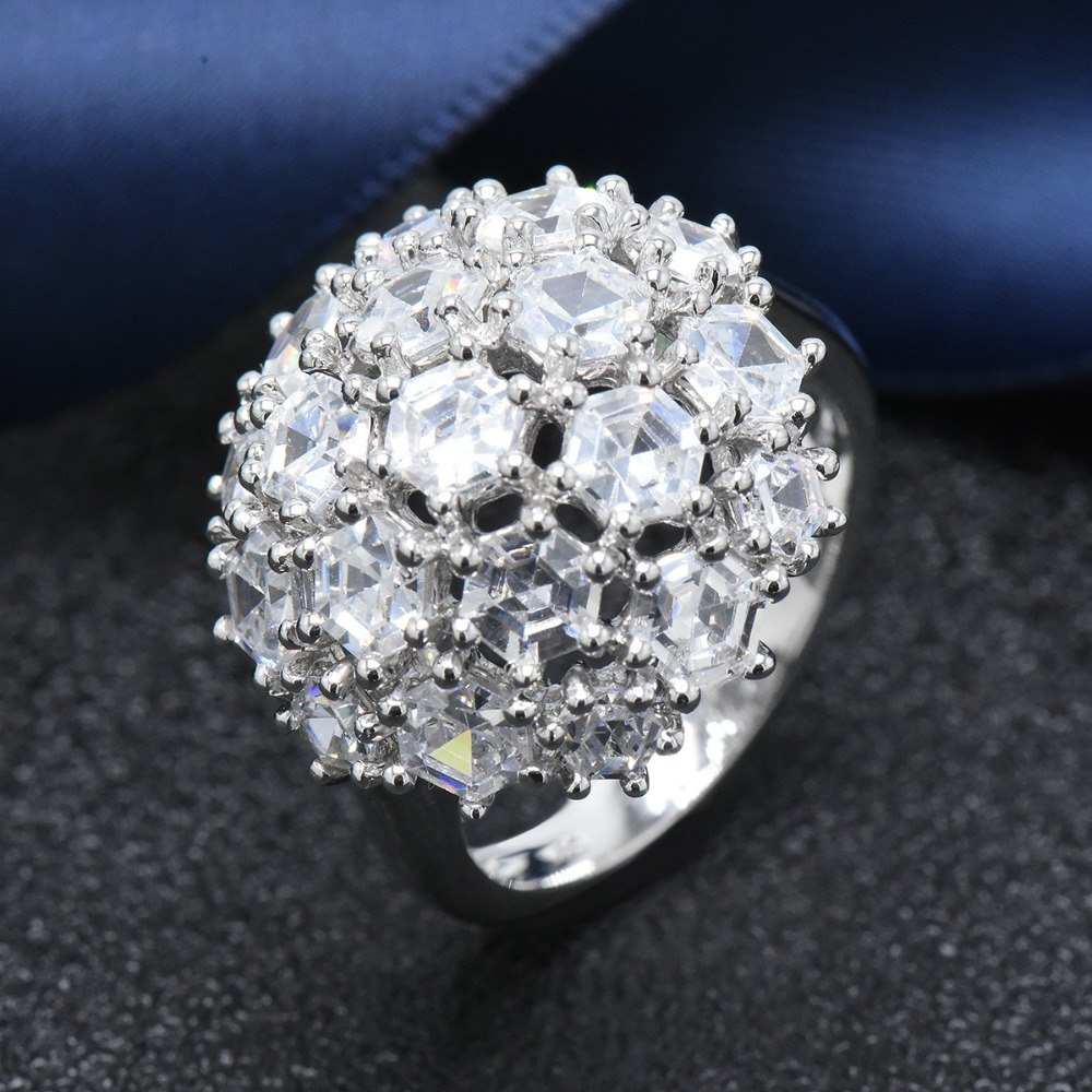 Hutang luxury wedding ring solid 925 sterling silver cubic zirconia cz rings for women party engagement wedding jewelry high-end