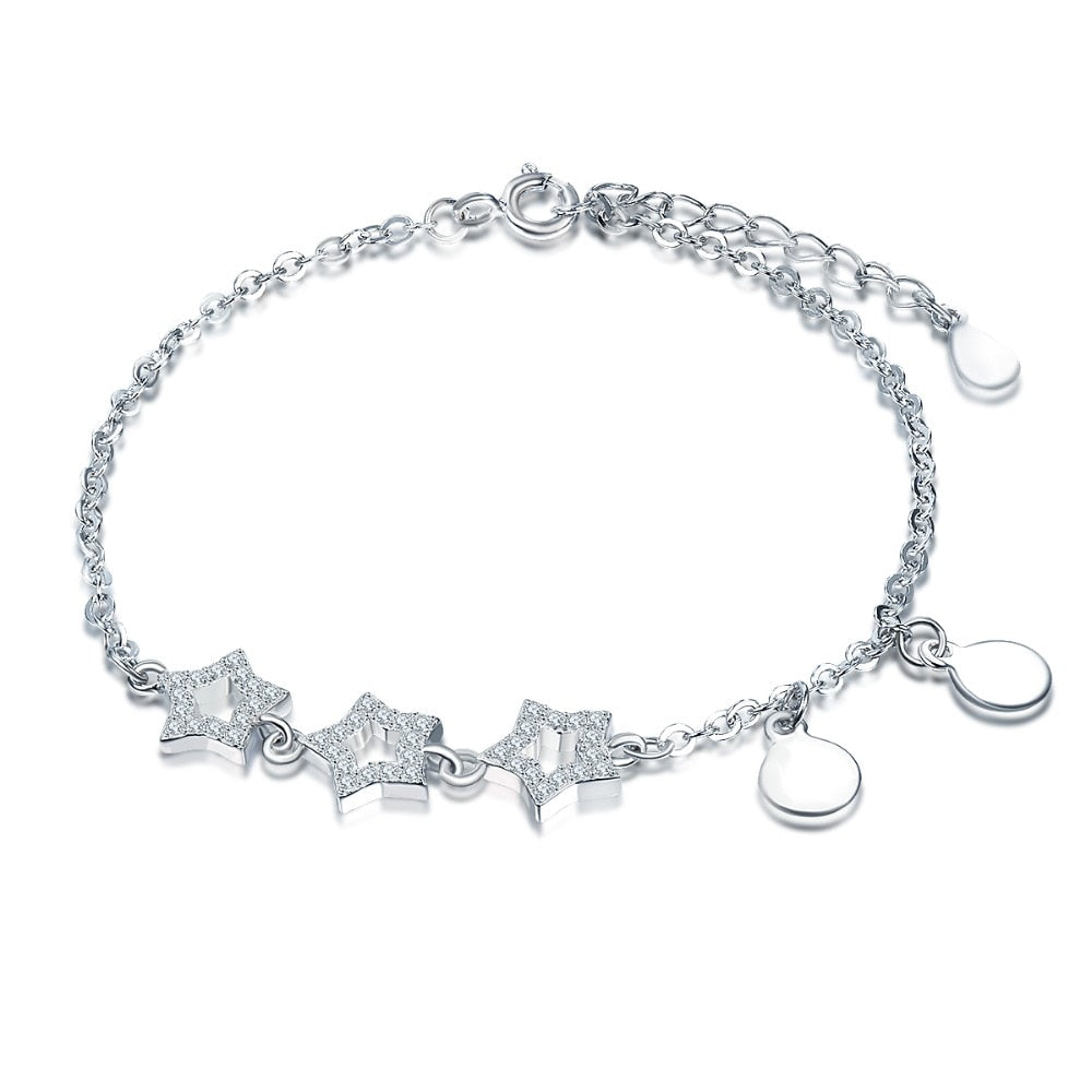Hutang real 925 sterling silver star chain bracelet cubic zirconia crystal for women girl daily wedding jewelry new 2020
