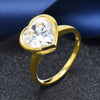 Hutang women's yellow gold wedding heart ring solid 925 sterling silver 12mm white zircon engagement bridal fine fashion jewelry