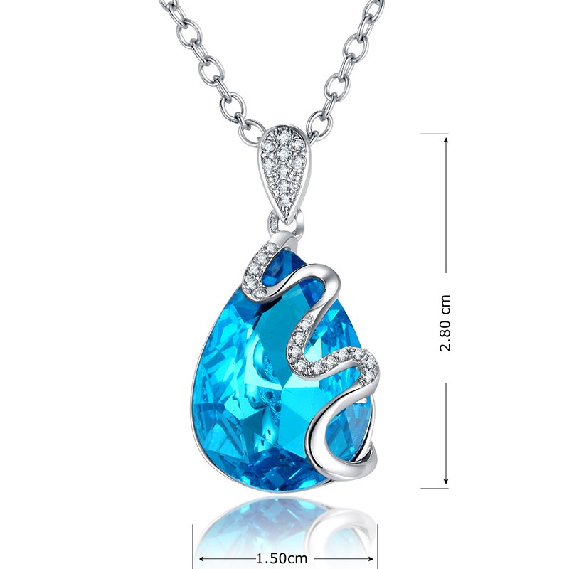 2020 F Charm silver plated necklaces drop water blue crystal pendant necklace women maxi necklace collier