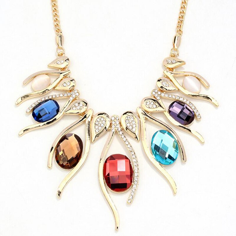 Hyperbole Big Necklaces & Pendants For Women Vintage Egg Shape Crystal Flower Pendant Necklace Round Stone Fine Jewelry