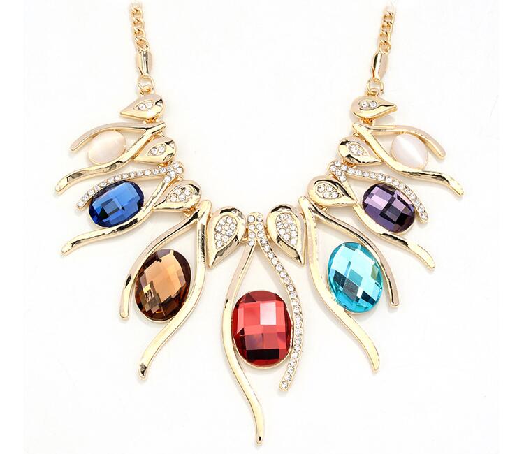 Hyperbole Big Necklaces & Pendants For Women Vintage Egg Shape Crystal Flower Pendant Necklace Round Stone Fine Jewelry