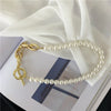 Hyperbole Gold Color Asymmetric Chunky Chain Pearl Chokers Necklace for Women Circle Toggle Clasp Rhinestone Necklace Jewelry