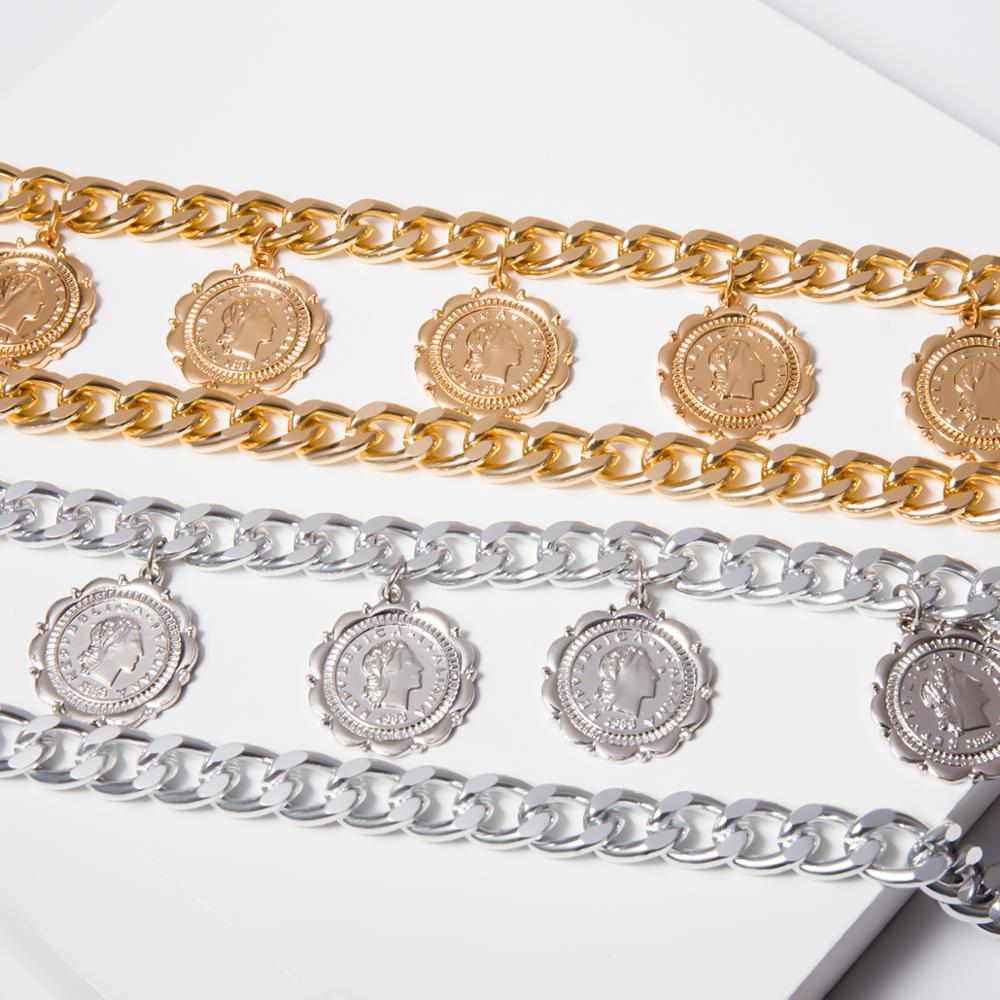 Hyperbole Gothic Cuban Chunky Necklace for Women Vintage Queen Coin Pendant Necklace Statement Hip hop Jewelry