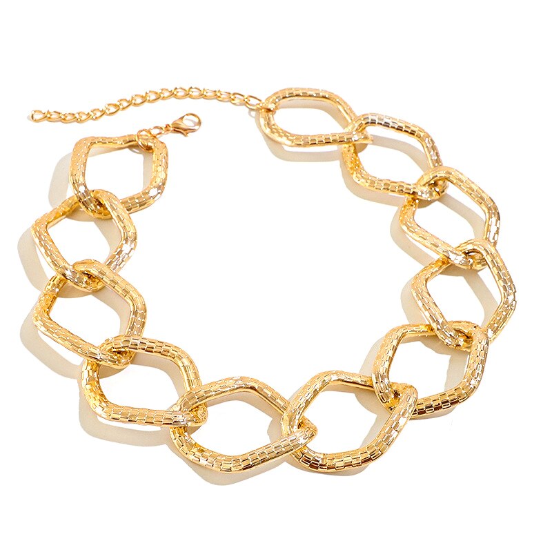 Hyperbole Hip Hop Unisex Jewelry Accessories Golden Color Alloy Geometric Vintage Chain Necklace Goth Choker