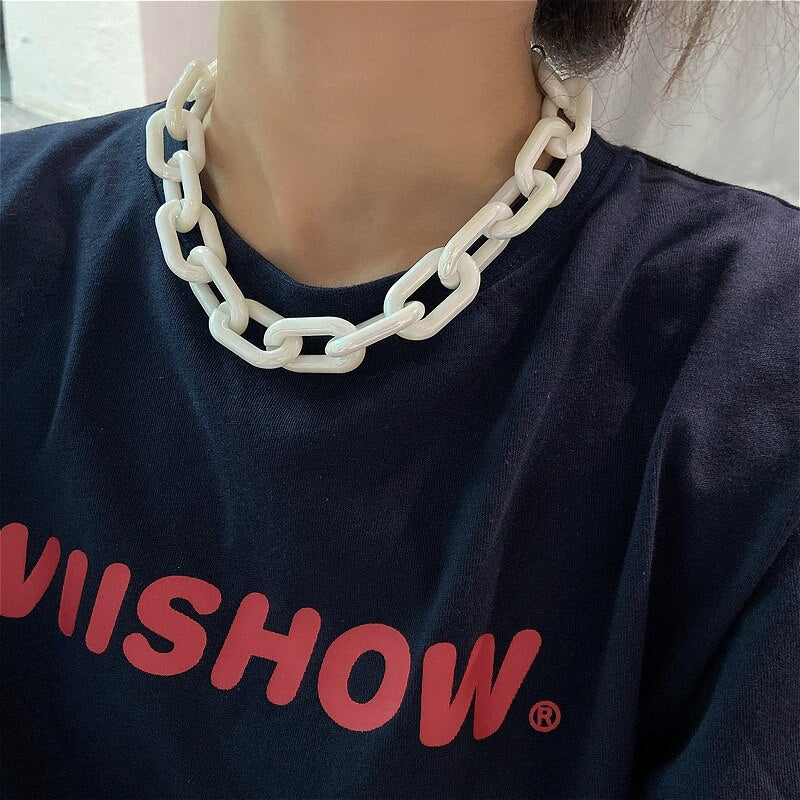Hyperbole White Choker Necklace Jewelry Women Hollow Out Thick Chain Hip Hop Punk Chain Necklace Men Accessories