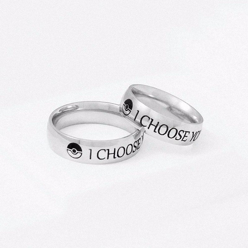 I Choose You Ring Couple Stainless Steel Engagement Rings for Him and Her Ring of Promise of Pokemon Fans Man Woman Jewelry