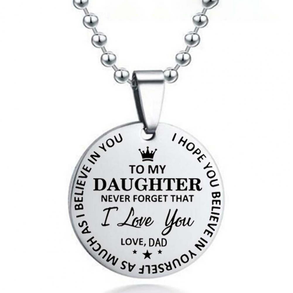 I Love You Letter Print Pendant Necklace Ball Chain Stainless Steel To My Son Round Tag Sweater Necklace Jewelry Accessory