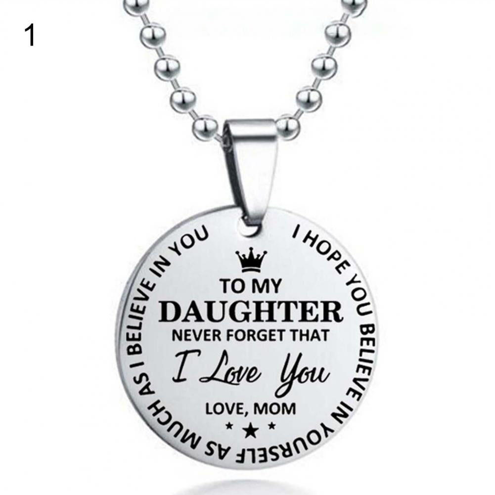 I Love You Letter Print Pendant Necklace Ball Chain Stainless Steel To My Son Round Tag Sweater Necklace Jewelry Accessory