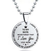 I Love You Letter Print Pendant Necklace Ball Chain Stainless Steel To My Son Round Tag Sweater Necklace Jewelry Accessory