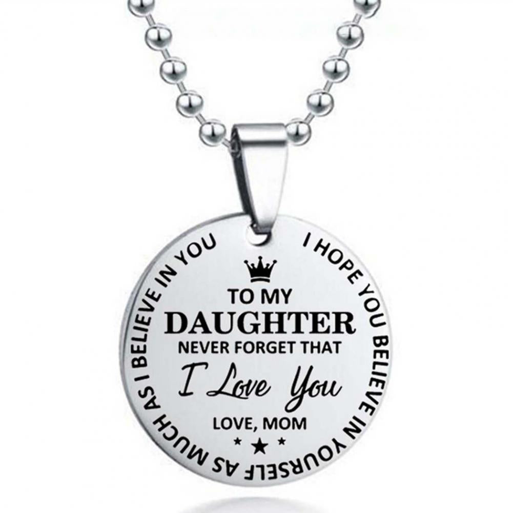 I Love You Letter Print Pendant Necklace Ball Chain Stainless Steel To My Son Round Tag Sweater Necklace Jewelry Accessory