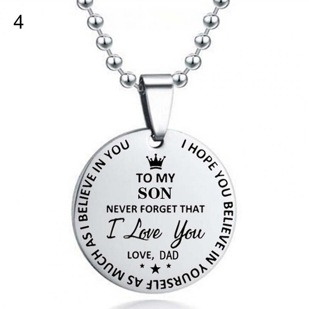 I Love You Letter Print Pendant Necklace Ball Chain Stainless Steel To My Son Round Tag Sweater Necklace Jewelry Accessory
