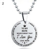 I Love You Letter Print Pendant Necklace Ball Chain Stainless Steel To My Son Round Tag Sweater Necklace Jewelry Accessory