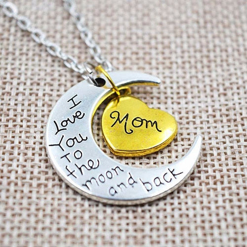 I Love You To The Moon And Back Silver Necklace Vintage Family Necklaces Pendants Fashion Women Jewelry Mom Christmas Gift
