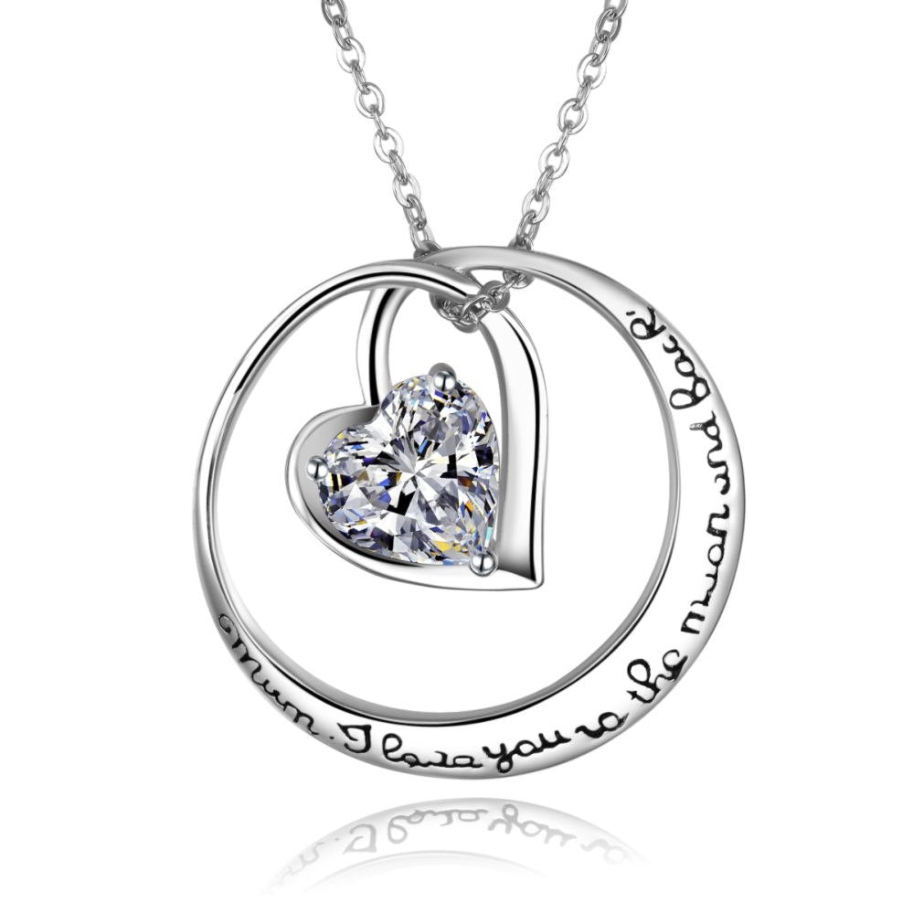 I Love You to the Moon and Back 925 Sterling Silver Custom Name Necklace Heart Silver Moon Pendant Necklace for mother gift
