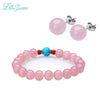 I&Zuan Sterling Silver Jewelry Stud Earrings Bracelet Set For Women Pink Natural Rose Quartz Fine Jewelry Set Party Wedding Gift