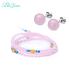 I&Zuan Stud Earrings Bracelet Set For Women Sterling Silver Jewelry Pink Natural Rose Quartz Fine Jewelry Set Engagement Gift