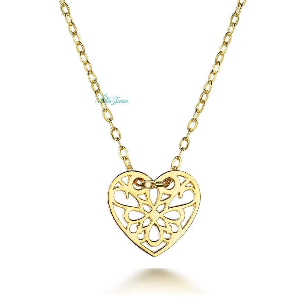 I&zuan Brand 925 Sterling Silver Necklace For Women Fine Jewelry Yellow Gold Color Hollow Heart Simple Classic Style Pendant