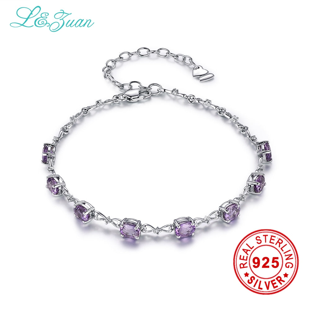 8x10mm 3ct 100% Natural Oval Purple Amethyst 925 Sterling Silver Jewelry Charm Bracelet LMHI045