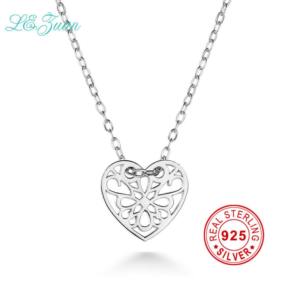 I&zuan Fashion 925 Sterling Silver Necklace Women Fine Jewerlry Hollow Flower Heart Shape Statement Collar Pendant Necklace Gift