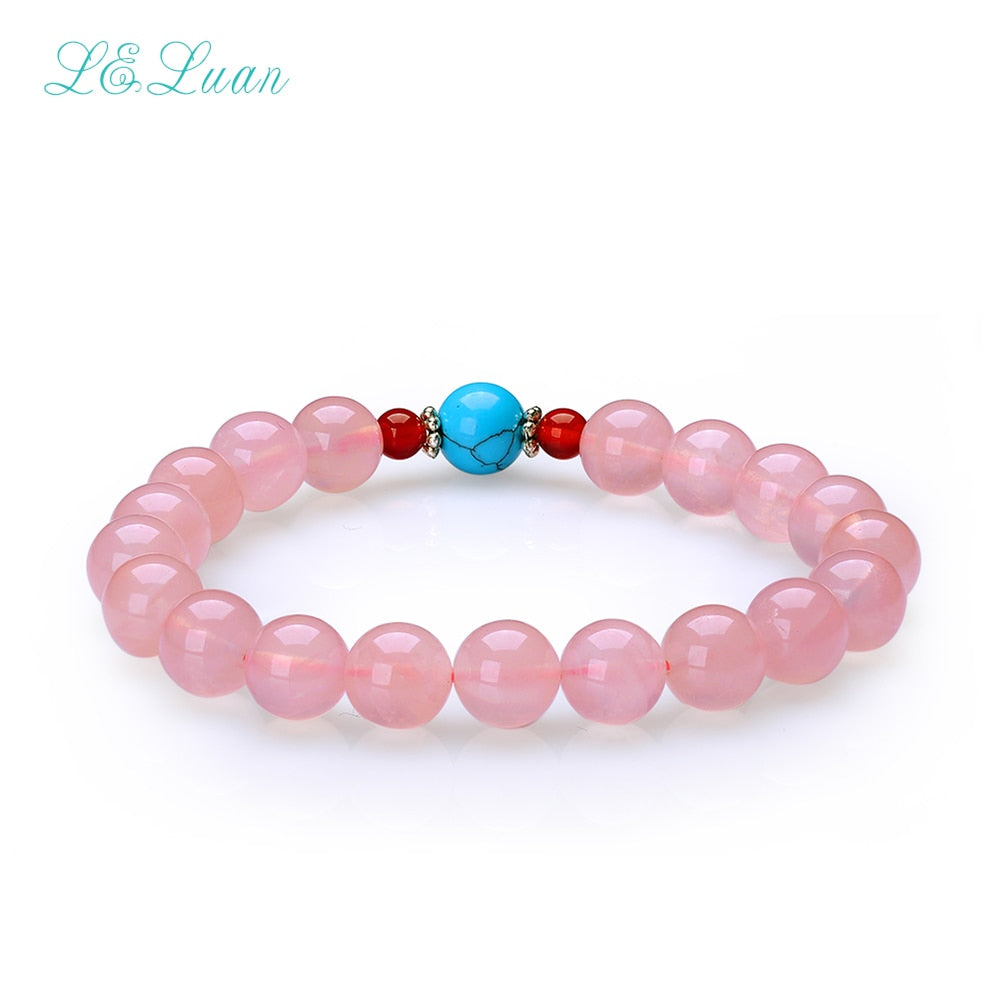I&zuan Pink Charm Bracelets For Women Romantic 8mm Natural Rose Quartz Fashion Round Bangles Party Fine Jewelry Accessories 086