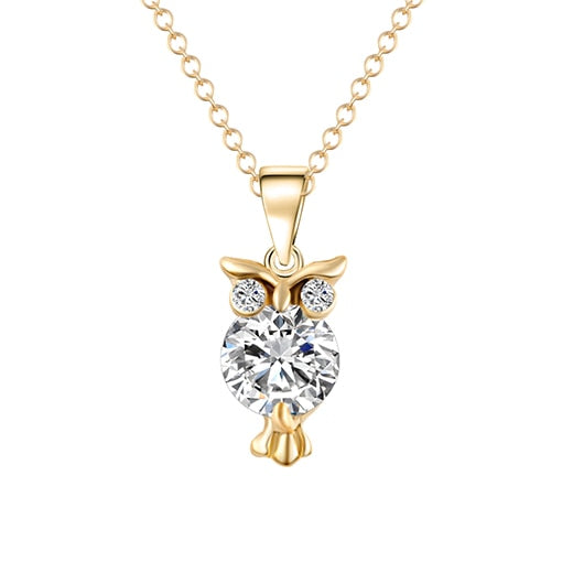 Fashion Gold Color Chain Necklace Crystal Zircon Lovely Animal Owl Pendants Silver Color Necklaces Jewelry For Women Gift