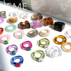 IF ME Ins Aesthetic Colorful Transparent Resin Acrylic Crystal Korean Geometric Irregular Square Rings for Women Trendy Jewelry