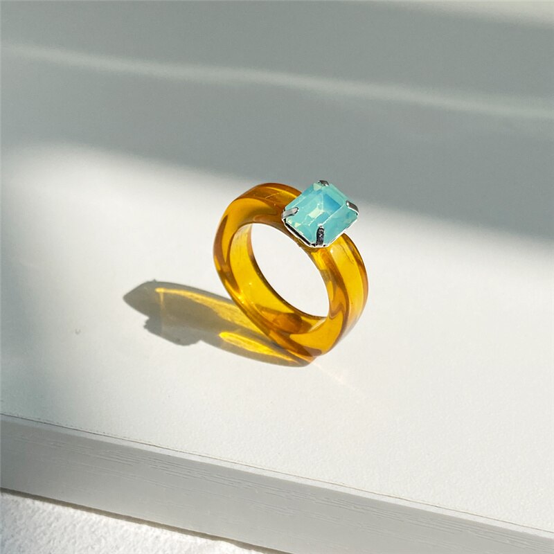 IF ME Ins Aesthetic Colorful Transparent Resin Acrylic Crystal Korean Geometric Irregular Square Rings for Women Trendy Jewelry