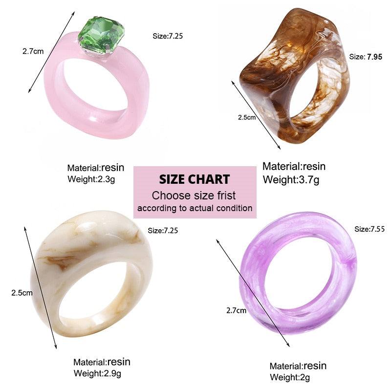 IF ME Ins Aesthetic Colorful Transparent Resin Acrylic Crystal Korean Geometric Irregular Square Rings for Women Trendy Jewelry