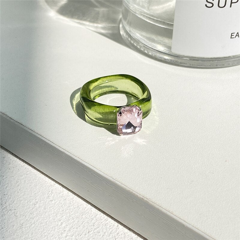 IF ME Ins Aesthetic Colorful Transparent Resin Acrylic Crystal Korean Geometric Irregular Square Rings for Women Trendy Jewelry