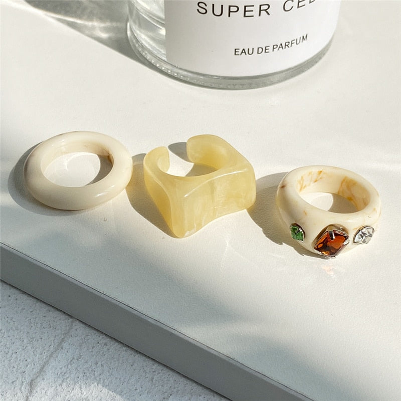 IF ME Ins Aesthetic Colorful Transparent Resin Acrylic Crystal Korean Geometric Irregular Square Rings for Women Trendy Jewelry