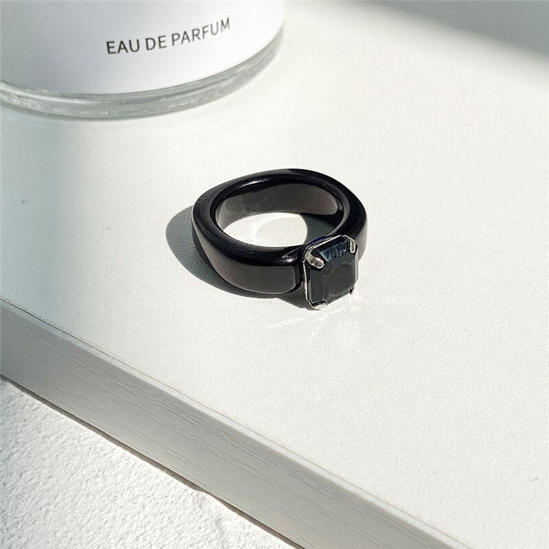 IF ME Ins Aesthetic Colorful Transparent Resin Acrylic Crystal Korean Geometric Irregular Square Rings for Women Trendy Jewelry