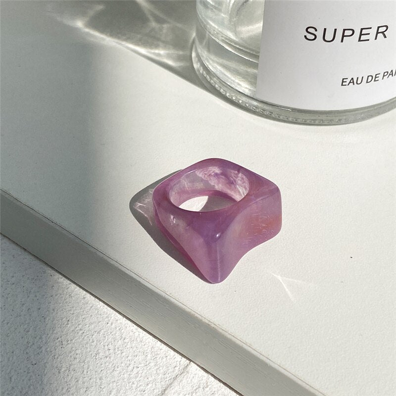 IF ME Ins Aesthetic Colorful Transparent Resin Acrylic Crystal Korean Geometric Irregular Square Rings for Women Trendy Jewelry