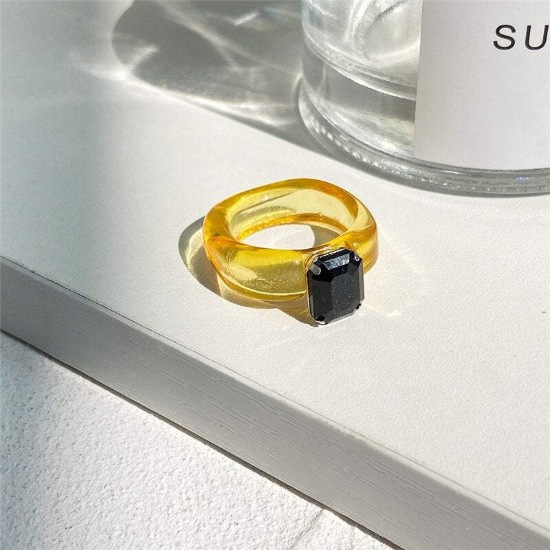 IF ME Ins Aesthetic Colorful Transparent Resin Acrylic Crystal Korean Geometric Irregular Square Rings for Women Trendy Jewelry