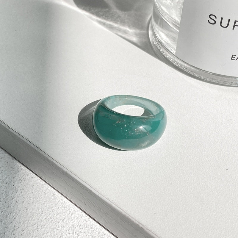 IF ME Ins Aesthetic Colorful Transparent Resin Acrylic Crystal Korean Geometric Irregular Square Rings for Women Trendy Jewelry