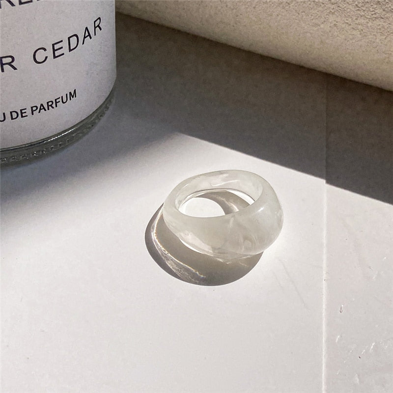 IF ME Ins Aesthetic Colorful Transparent Resin Acrylic Crystal Korean Geometric Irregular Square Rings for Women Trendy Jewelry