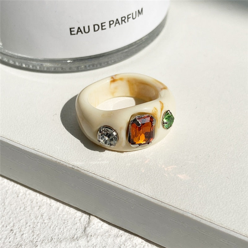 IF ME Ins Aesthetic Colorful Transparent Resin Acrylic Crystal Korean Geometric Irregular Square Rings for Women Trendy Jewelry