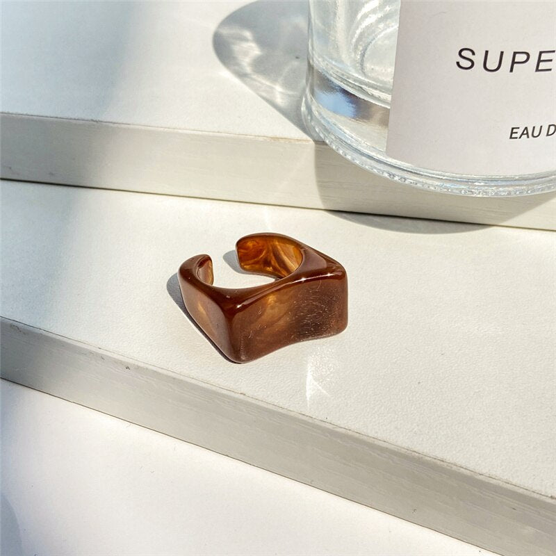 IF ME Ins Aesthetic Colorful Transparent Resin Acrylic Crystal Korean Geometric Irregular Square Rings for Women Trendy Jewelry
