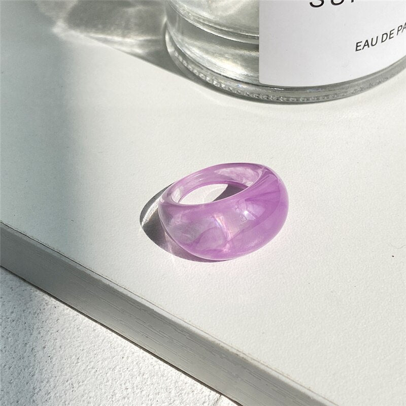 IF ME Ins Aesthetic Colorful Transparent Resin Acrylic Crystal Korean Geometric Irregular Square Rings for Women Trendy Jewelry