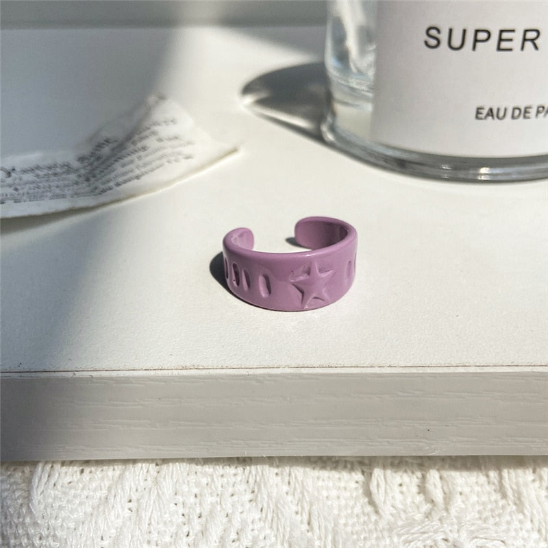 IF ME Ins Aesthetic Colorful Transparent Resin Acrylic Crystal Korean Geometric Irregular Square Rings for Women Trendy Jewelry