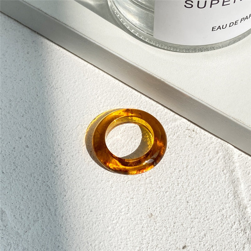 IF ME Ins Aesthetic Colorful Transparent Resin Acrylic Crystal Korean Geometric Irregular Square Rings for Women Trendy Jewelry