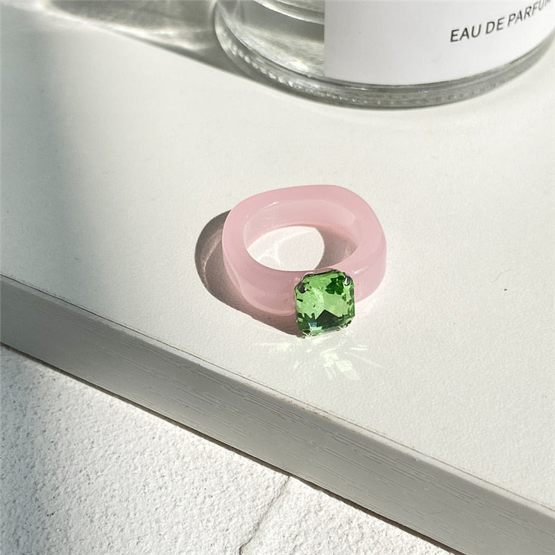 IF ME Ins Aesthetic Colorful Transparent Resin Acrylic Crystal Korean Geometric Irregular Square Rings for Women Trendy Jewelry